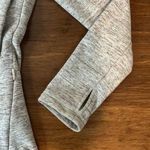 Athleta Cozy Karma Asym Pullover, Oatmeal Heather with Rose Gold Zipper, small - Picture 6 of 9